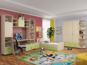Детская комната в бежево-салатовом стиле